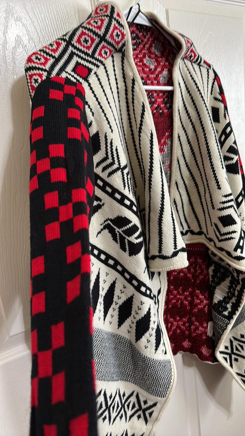 50% OFF Red White Printed Longsleeve Cardigan Sweater Size Medium Women's Ladies Fashion Winter Fall