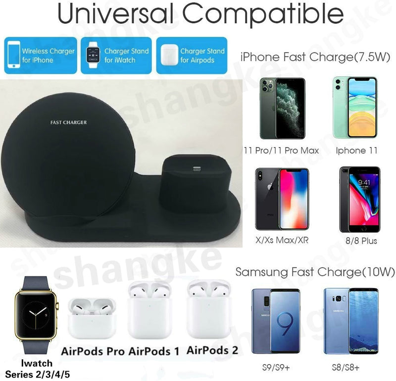 3 in 1 Fast Wireless Charger Dock Station Fast Charging For iPhone 11 11 Pro XR XS Max 8 for Apple Watch 2 3 4 5 For AirPods Pro