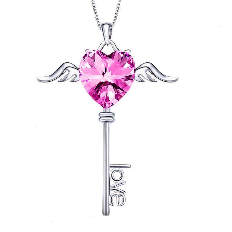 Crystals Pink Topaz " Flying is the Key to Love " Necklace