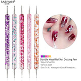 5Pcs Set UV Gel Painting Nail Art Dotting Pen Acrylic Handle Rhinestone Crystal 2 Way Brush Salon Decoration Manicure Tools Kit