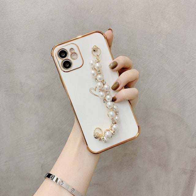 3pcs Soft Electroplated Pearl Bracelet Shockproof Phone Case For iPhone