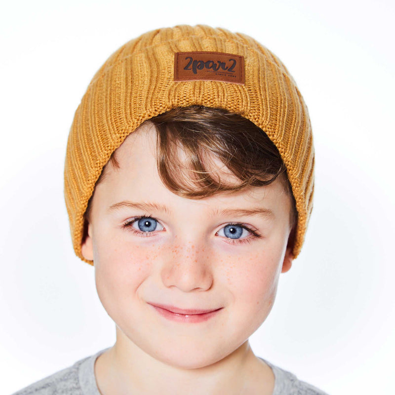 Brown-Yellow Knit Hat For Kids Winter Cold Season