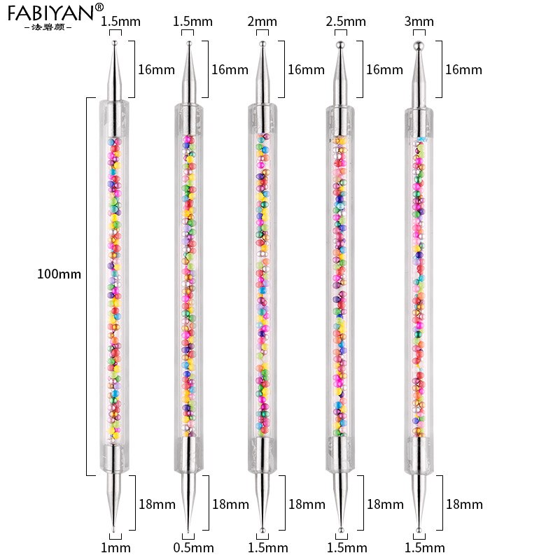 5Pcs Set UV Gel Painting Nail Art Dotting Pen Acrylic Handle Rhinestone Crystal 2 Way Brush Salon Decoration Manicure Tools Kit