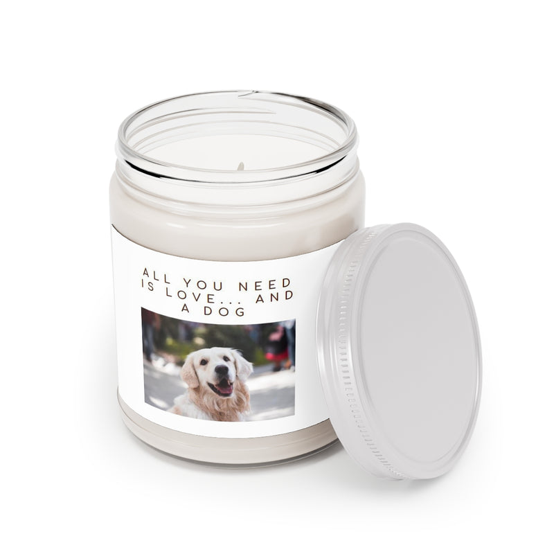 " All You Need Is Love And A Dog " Scented Candles, 9oz Holiday Birthday Gift Comfort Spice, Sea Breeze, Vanilla Bean Scent