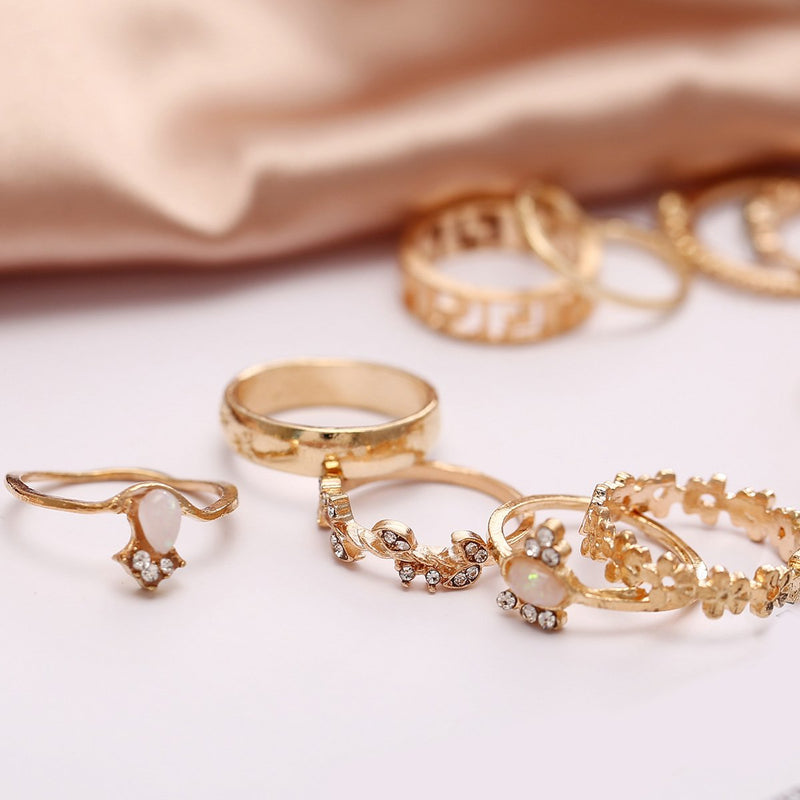 15 Piece Assorted Ring Set With Austrian Crystals 18K Gold Plated Ring