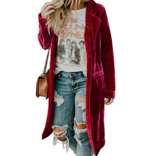 Stylish Velvet Fabric Pockets Midi Jacket Women's Fashion