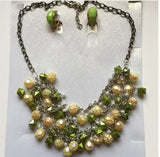 50 % OFF ⬇️ Brand New Chunky Lime Green Beads Gems Necklace Earrings Set Women's Fashion