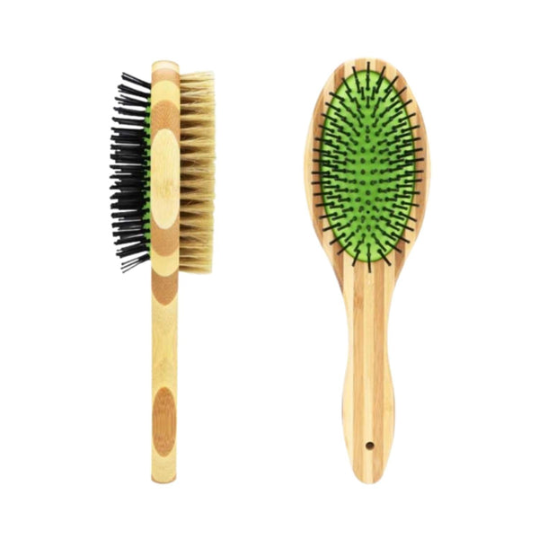 Dual Sided Dog Bamboo Grooming Brush 100% natural Wild Boar bristles