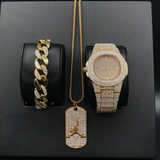 Luxury Hip Hop Diamond Set with Basketball Pendant Necklace, Bracelet and Quartz Wristwatch