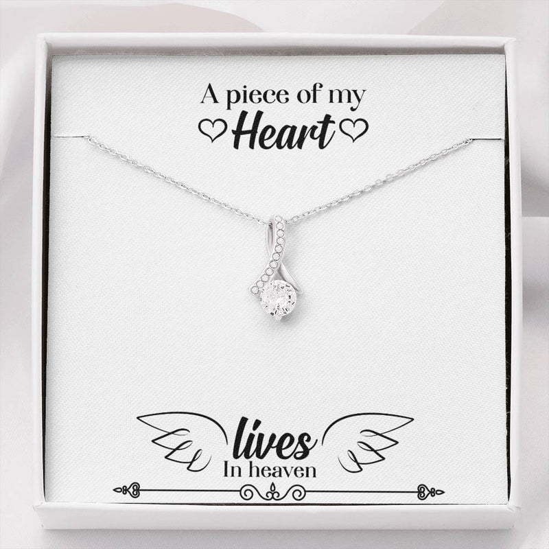 CARD#62- " A Piece Of My Heart " 18K White Gold Plated Ribbon Love Necklace made with Crystals