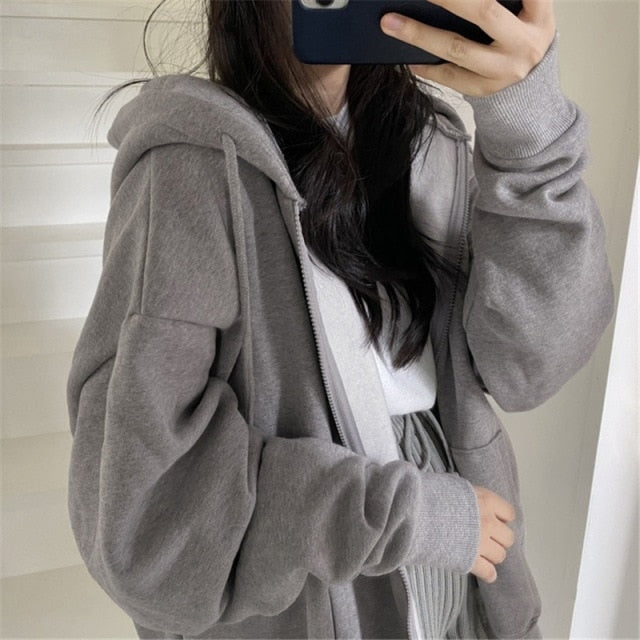 Women Zip Up Hoodie Streetwear Letter Printed Long Sleeve Sweatshirts Women's Fashion