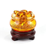 Yellow Crystal Glaze Chinese Fengshui Dragon Treasure Bowl Statue