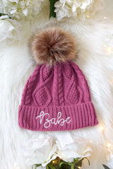 Babe and Bride Knitted Pom Pom Beanies Winter Cold Season Ladies Women's Pink White