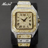 MISSFOX Ice Out Square Watch For Men Top Brand Luxury Full Diamond Men's Watches Ultra Thin Waterproof Hip Hop Clock