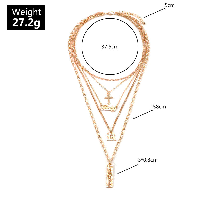 Baby Cross 5 Piece Layered Necklace Set in 18K Gold Plated