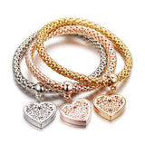 3PC Set Toned Diamond Cut Heart Love in Heart Bracelet Set