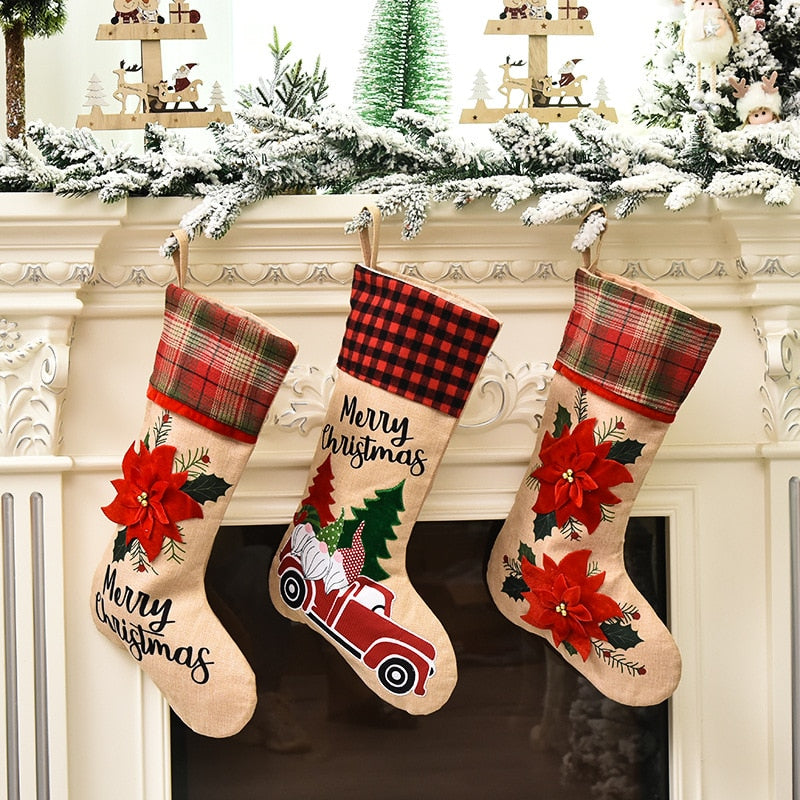 3pcs Christmas Socks Stockings Home Decorations