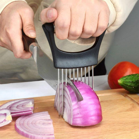 Food Slice Assistant Vegetable Holder Stainless Steel Onion Cutter Onion Chop Fruit Vegetables Cutter Slicer Tomato Cutter Knife