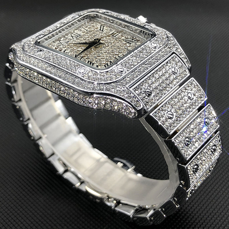 MISSFOX Ice Out Square Watch For Men Top Brand Luxury Full Diamond Men's Watches Ultra Thin Waterproof Hip Hop Clock