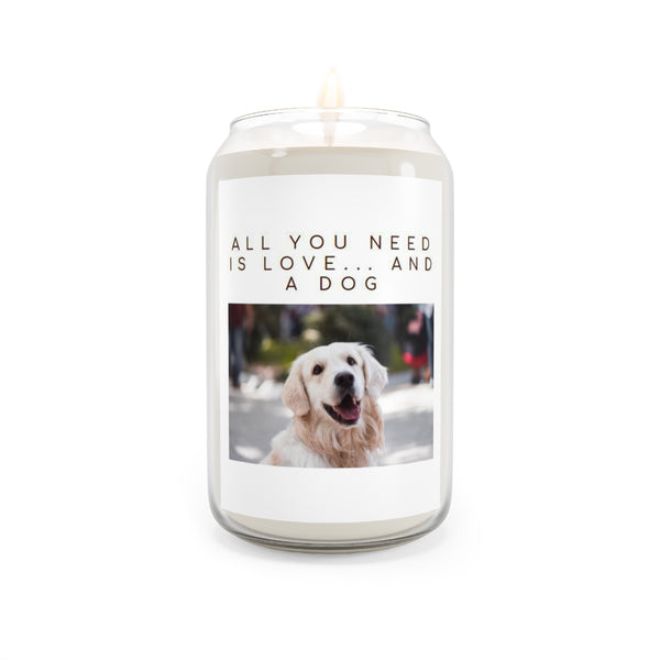 " All You Need Is Love and a Dog " Design Scented Candle, 13.75oz Holiday Gift Birthday Gift Comfort Spice Scent Sea Breeze Vanilla Bean