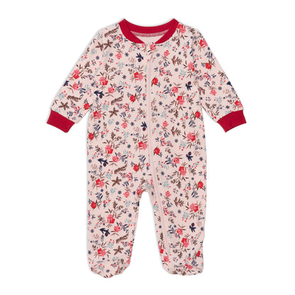 Organic Cotton One Piece Pajamas With Printed Flowers Design For Baby