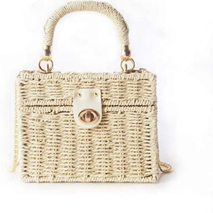 Handwoven Rattan vintage purse Bag Natural Chic Casual Handbag Beach Sea tote Basket Straw vacation Bag - Findsbyjune.com