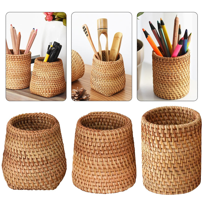 3pcs Home Storage Hand Weave Natural Rattan Baskets Organizer