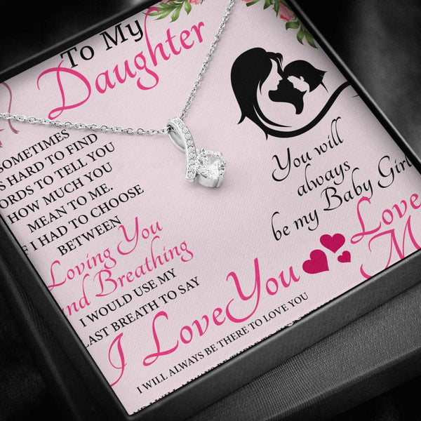 CARD#9-To My Daughter 18K White Gold Plated Ribbon Love Necklace made with  Crystals