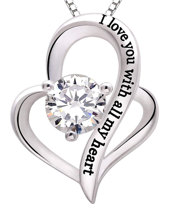 " I Love You With All My Heart "  Elements Necklace in 18K White Gold Plating