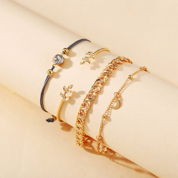 4 Piece Roman Bracelet Set With Crystals in 18K Gold Filled