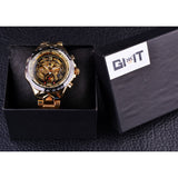 Self-Winding Mechanical Sport Design Golden Men's Stainless Steel Watch