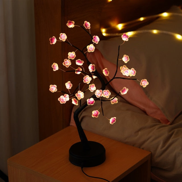 LED Copper Wire Night Light Tree Fairy Lights Home Decoration Night Lamp USB Battery Operated For Bedroom Bedside Table Lamp