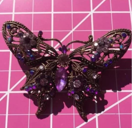 Pretty Purple Gemstone Big Butterfly 🦋 Ring Brooch Pin