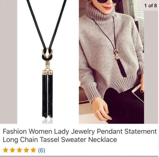 Brand New Long Black Cute Statement Necklace. Women's Fashion Jewelry