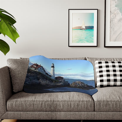 Lighthouse by the Sea view Sherpa Blanket, Two Colors beach Birthday gift Holiday gifts Christmas
