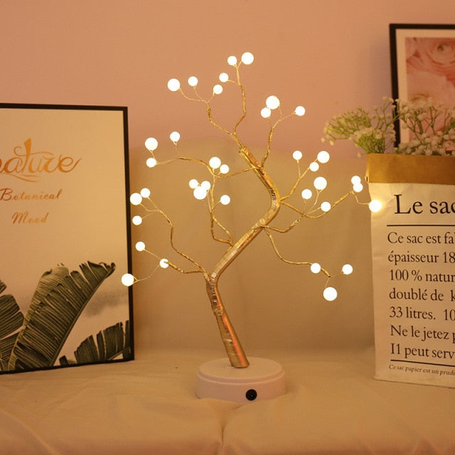 LED Copper Wire Night Light Tree Fairy Lights Home Decoration Night Lamp USB Battery Operated For Bedroom Bedside Table Lamp