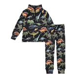 Two Piece Thermal Underwear Black With Dinosaur Print For Kids Winter Cold Season