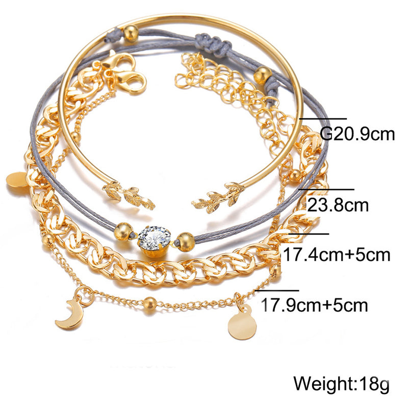 4 Piece Roman Bracelet Set With Crystals in 18K Gold Filled