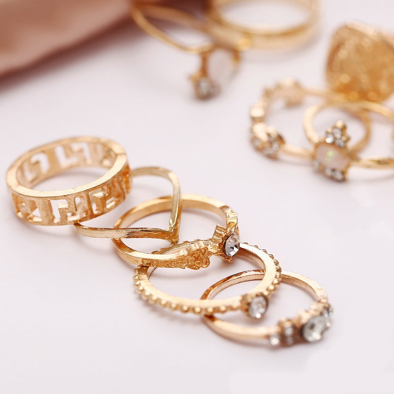 15 Piece Assorted Ring Set With Austrian Crystals 18K Gold Plated Ring