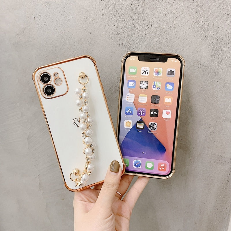 3pcs Soft Electroplated Pearl Bracelet Shockproof Phone Case For iPhone