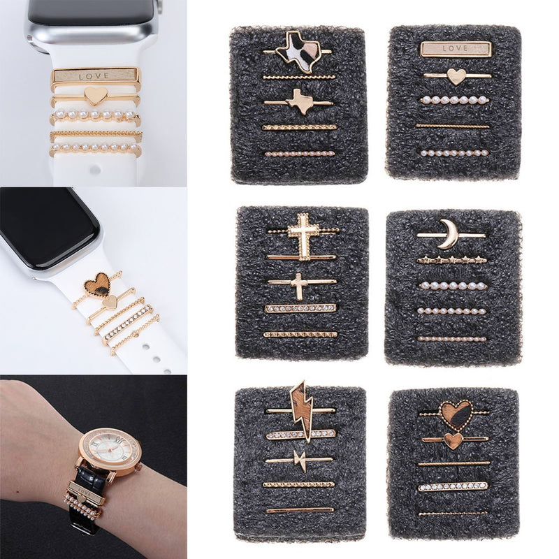 3pcs Apple Watch Band with Metal Charms Decorative Ring