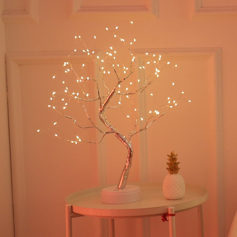 LED Copper Wire Night Light Tree Fairy Lights Home Decoration Night Lamp USB Battery Operated For Bedroom Bedside Table Lamp