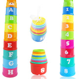 8PCS Educational Baby Toys 6Month Figures Letters Folding Stack Cup Tower