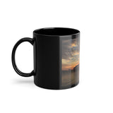 Beautiful Sunset View Design Black Coffee Cup, 11oz nature sun beach mug birthday gift holiday gifts