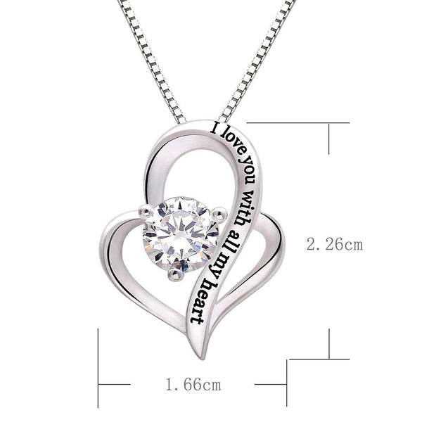 " I Love You With All My Heart "  Elements Necklace in 18K White Gold Plating