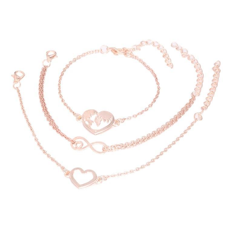 Love & Peace in the World Rose Gold 3 Piece Set Bracelets