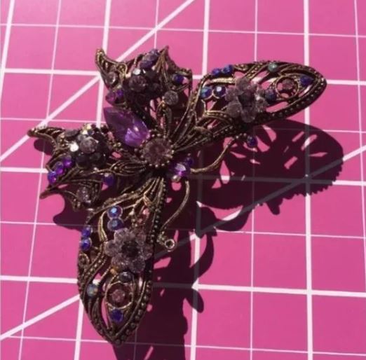 Pretty Purple Gemstone Big Butterfly 🦋 Ring Brooch Pin