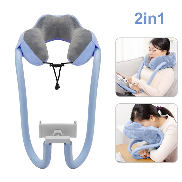 2-in-1 U-Shaped Neck Pillow With Gooseneck Tablet Phone Holder