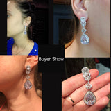 Crystal Bridal Long Round Pear Drop Earrings