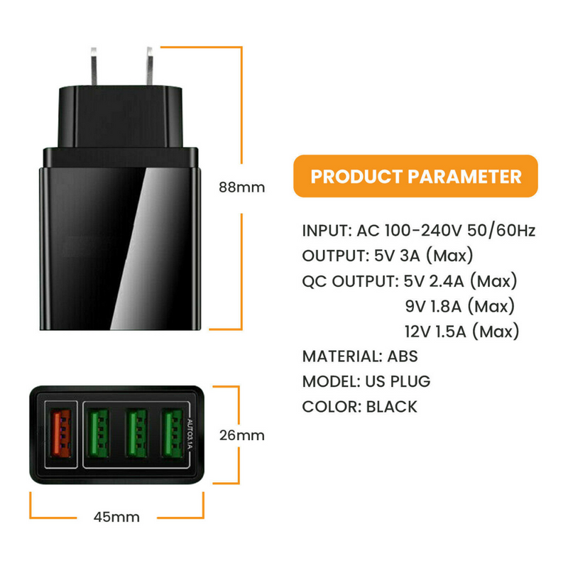 Fast Charge 3.0 USB Hub Ports Wall Charger Smartphones